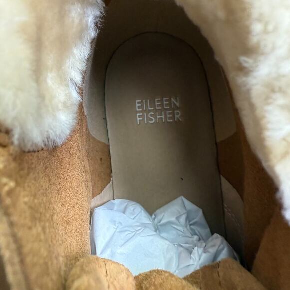 Eileen Fisher Kenille Sport Suede Boots Lace Up Fleece Syrup Brown Women's 8.5 - Picture 8 of 9
